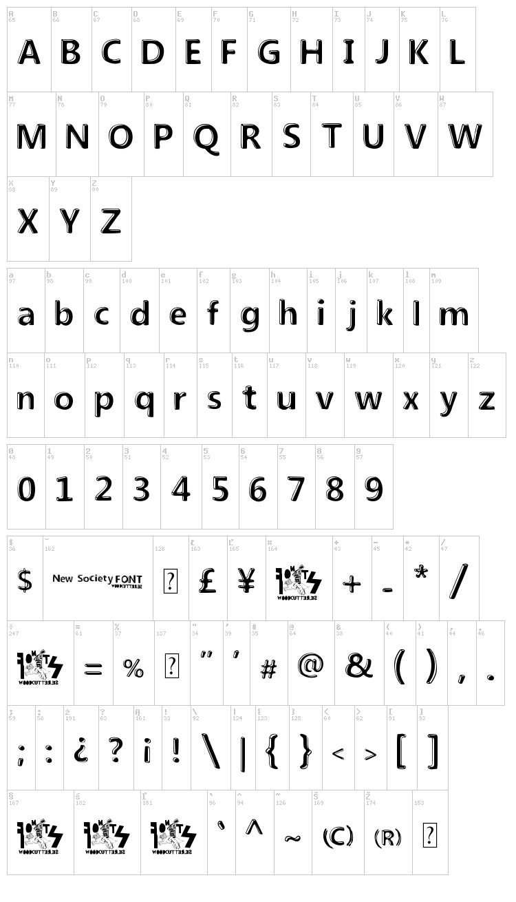 New Society font map